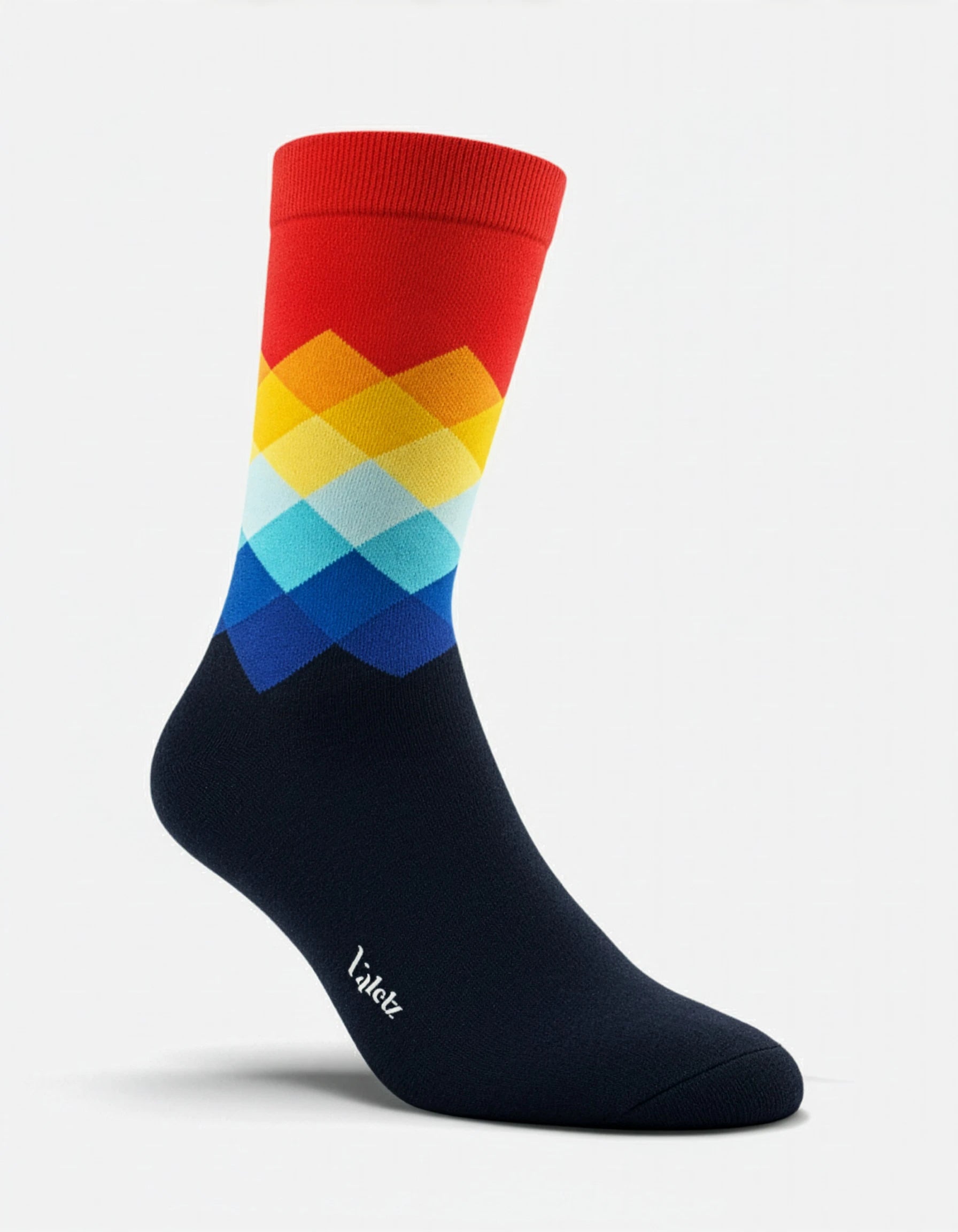 Par de calcetines de algodón multicolor con diseño en rojo y azul navy para hombre o mujer.