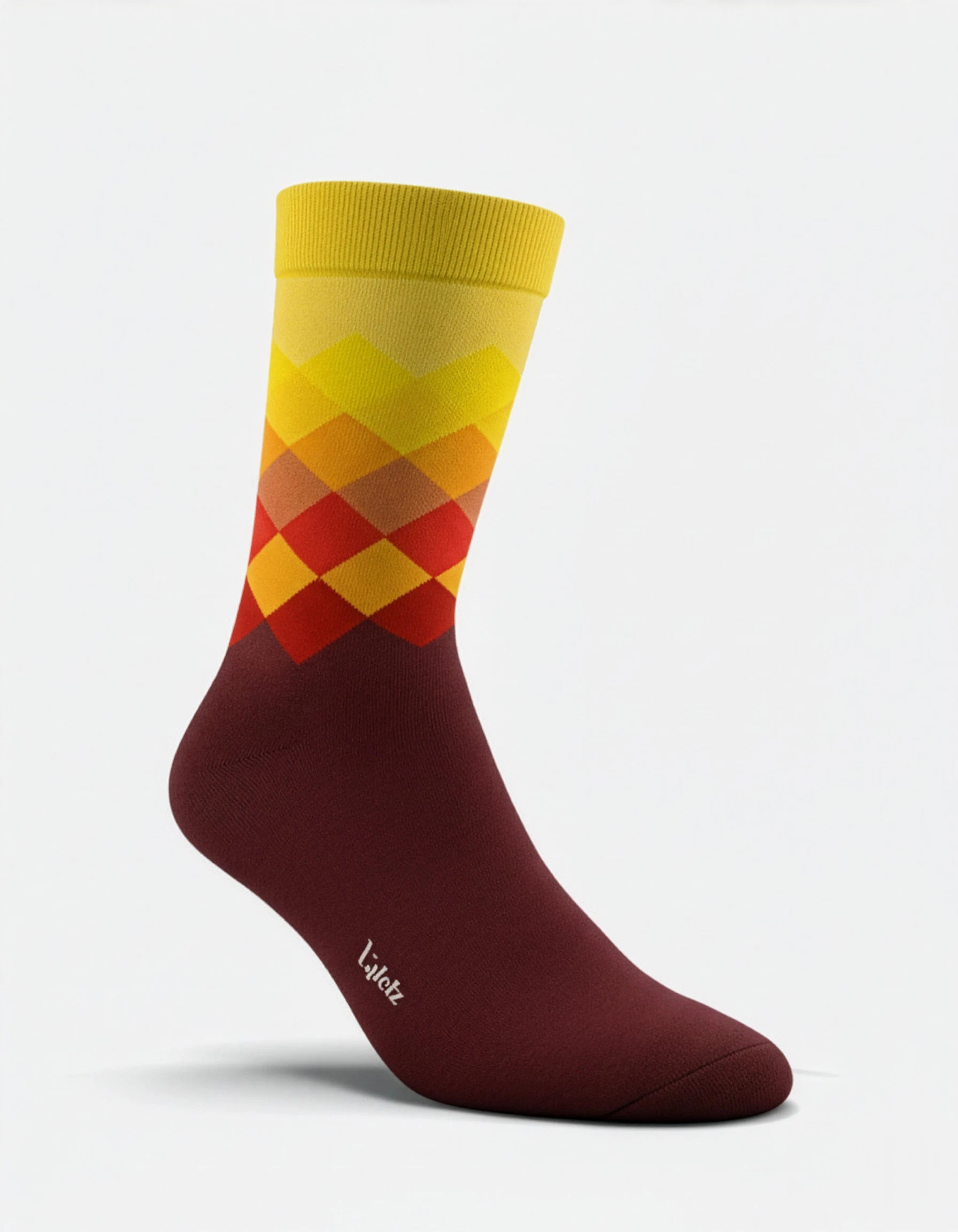 Par de calcetines de algodón de colores estilo sunset multicolor unisex sobre un fondo blanco.