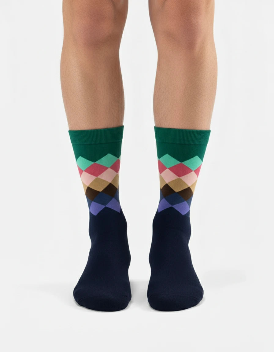 Calcetín verde y azul navy multicolor - Unisex