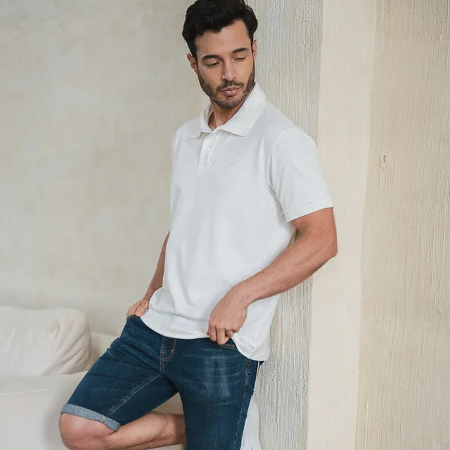 Camiseta polo manga corta Blanco Marfil