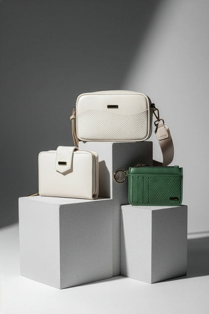 Mini bag grecia cafe + Billetera + Porta Documentos