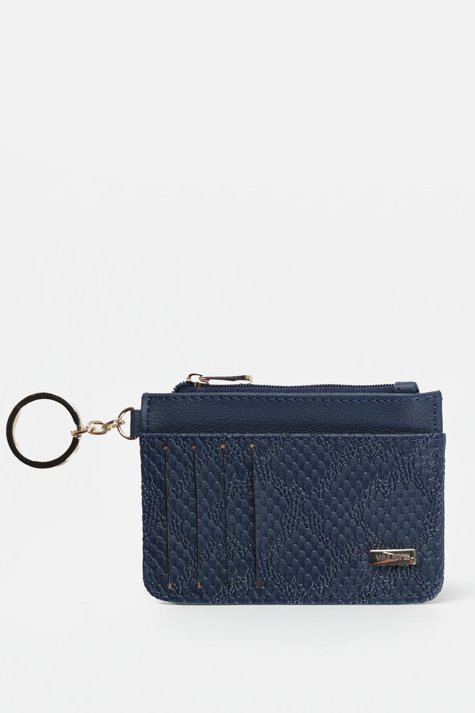 Porta documentos de cuero para mujer color azul, modelo Lucia, con múltiples compartimientos para tarjetas.